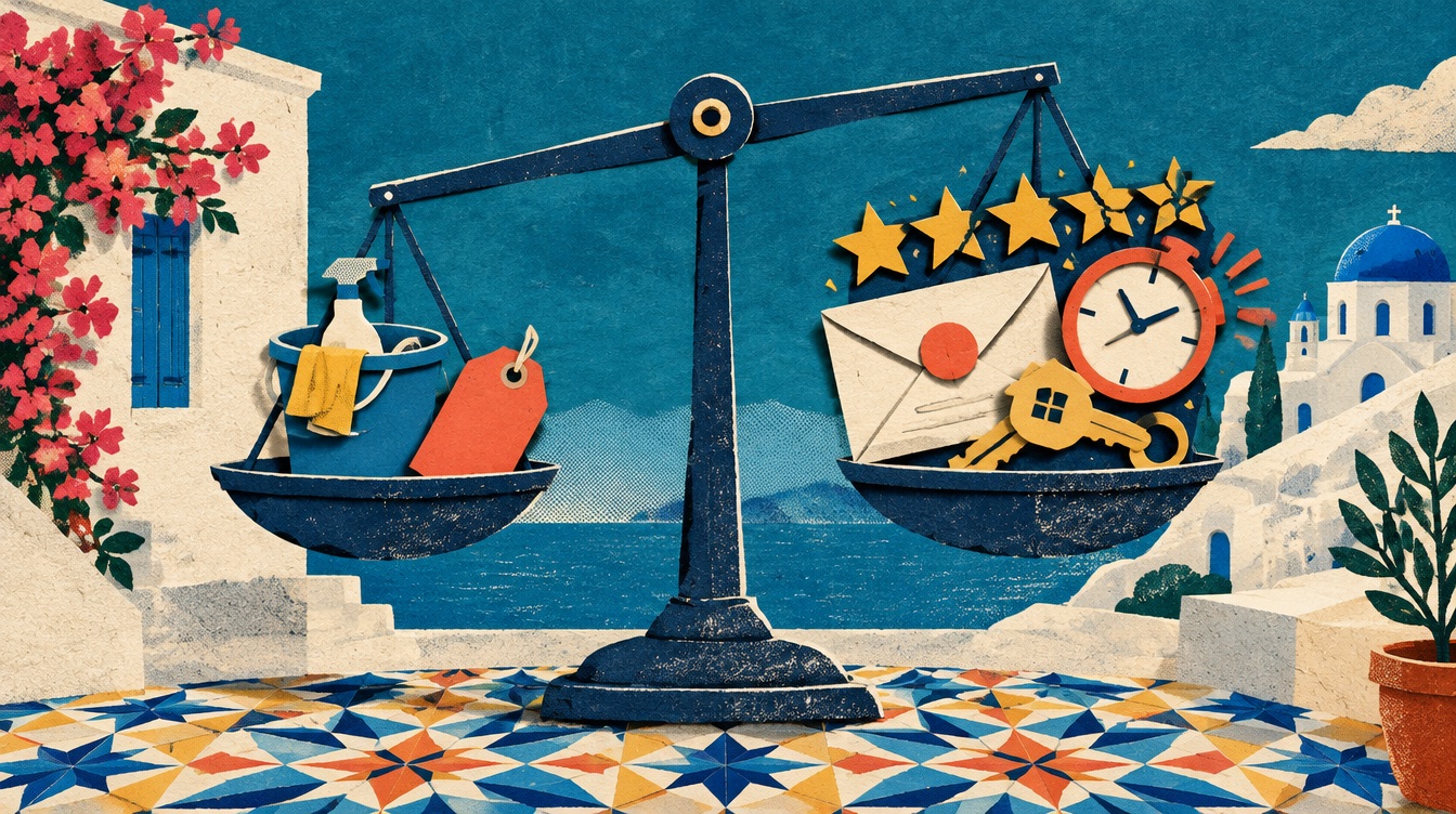 Editorial collage of a scale comparing a cheap clean with refunds, lost time and damaged reviews Editorial collage of a scale comparing a cheap clean with refunds, lost time and damaged reviews