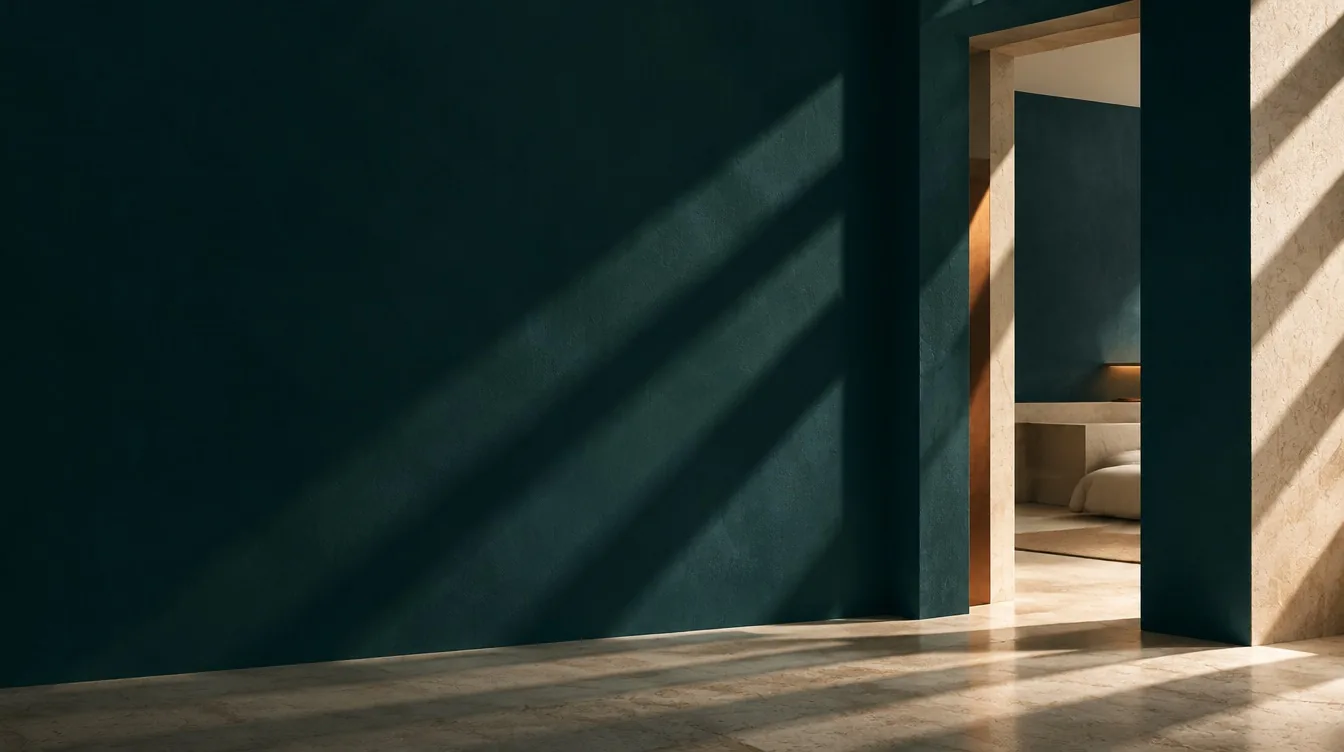 Sculptural Aegean-teal Athens interior prepared for a guest arrival