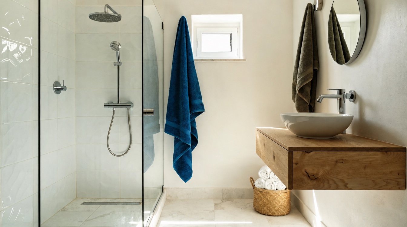 Detailed bathroom prepared for cleaning