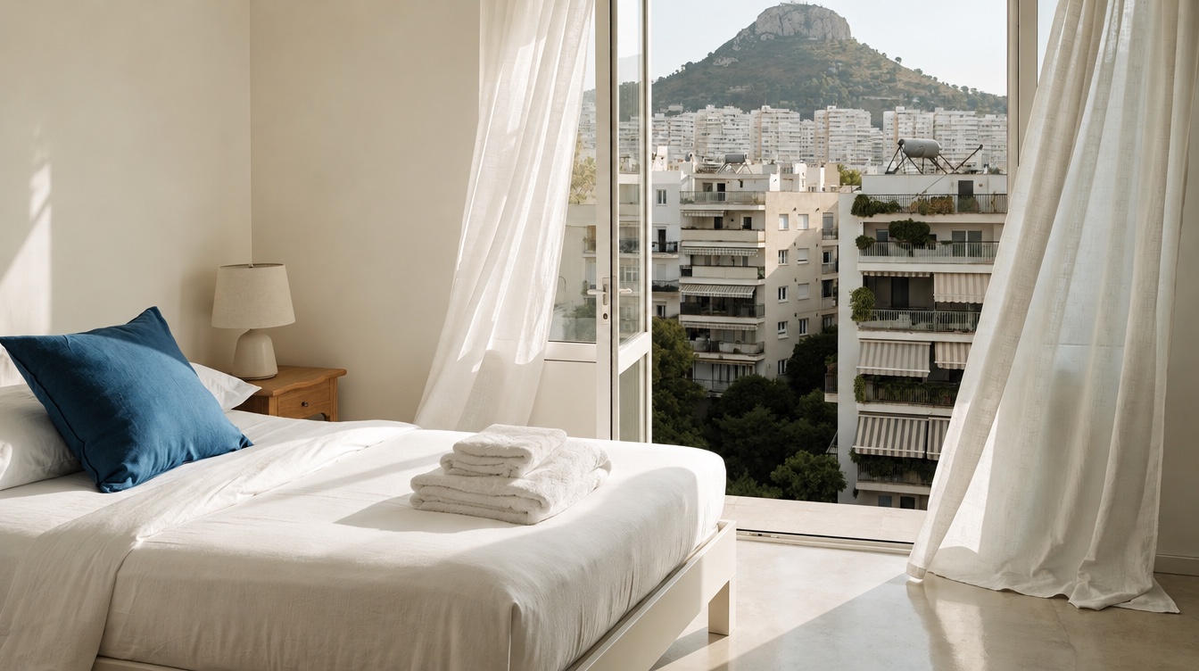 Guest-ready bedroom in an Athens apartment