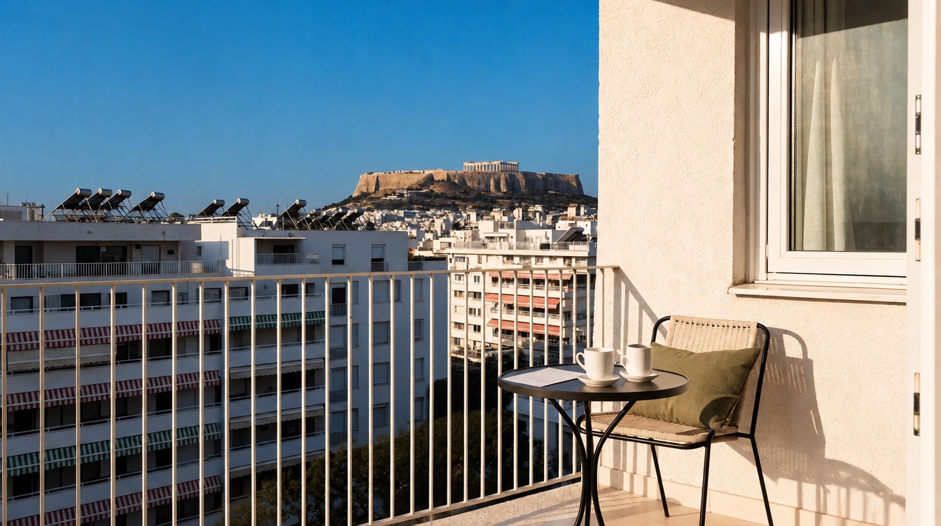 Athens apartment balcony overlooking the city
